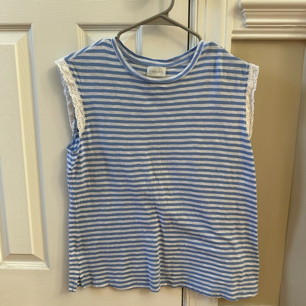 Caslon Striped Tank Top with Lace Trim